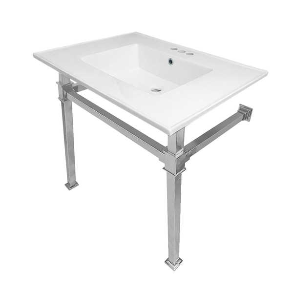 Kingston Brass KVPB31224Q1 31-Inch Ceramic Console Sink (4" Faucet Drilling), White/Polished Chrome KVPB31224Q1 - main
